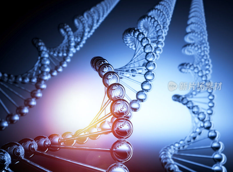 3d玻璃DNA, DNA序列，DNA代码结构-医学3d插图
